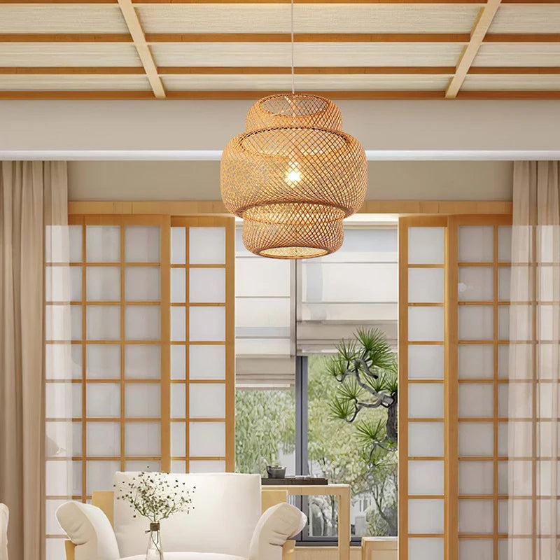 Lustre de Bambu Pendente Artesanal Natural para Sala Quarto Varanda