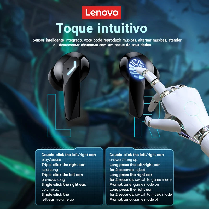 Fone Gamer Lenovo GM2 Pro Max | Bluetooth 5.4 | LED Display | À Prova D’Água | Cancelamento de Ruído | Baixa Latência