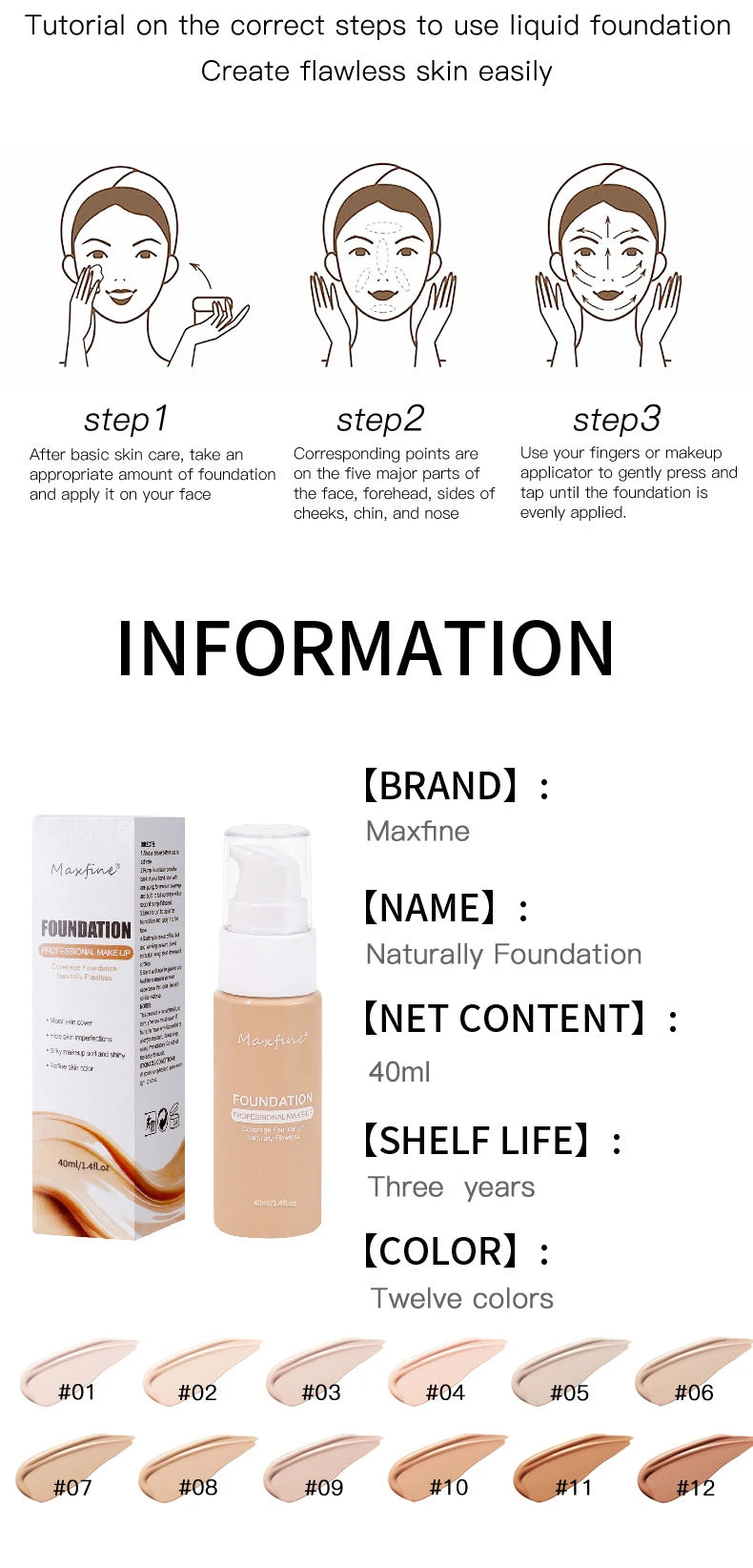 Liquid Foundation with Professional Corrective Effect – High Coverage, Long Lasting, Waterproof and Sweatproof | Natural Finish, Anti-Oil, Allergy Alert