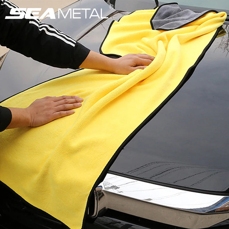 Serviette en microfibre Seametal 400 g/m² – Double face, haute absorption, séchage rapide, polaire corail pour lavage auto