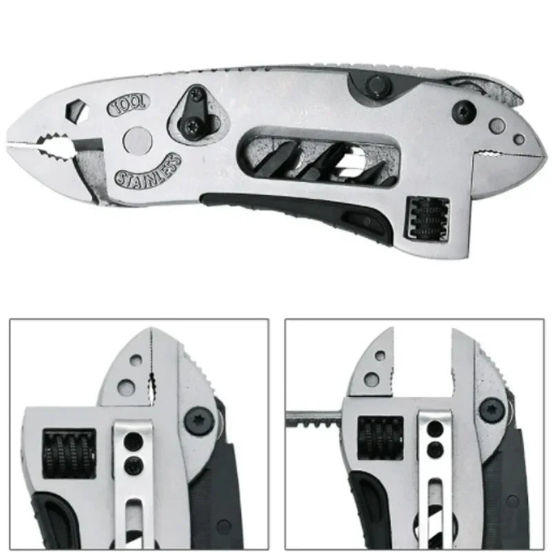 Multitool Alicate com Faca, Chave de Fenda, Serra, Chave Ajustável – 10 em 1 | Portátil e Dobrável | Sobrevivência e Camping
