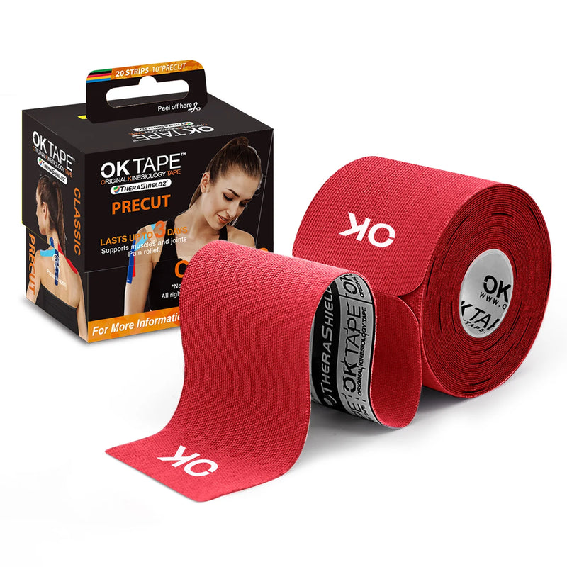 Fita de Cinesiologia 5cm x 5m com 20 Tiras Pré-Cortadas – Bandagem Elástica Sem Látex para Joelhos, Ombros e Músculos | Fitness, Fisioterapia, Esportes