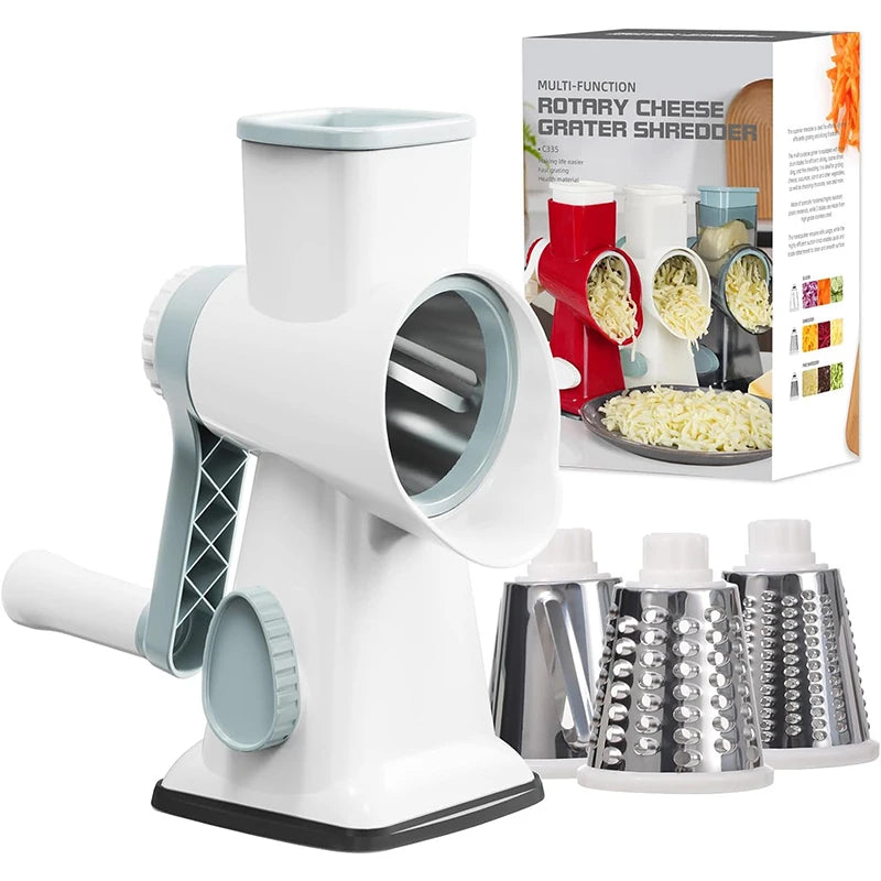 Râpe manuelle rotative 3 en 1 Lmetjma : tranchez, râpez et effilochez fromage, légumes et noix en toute simplicité.