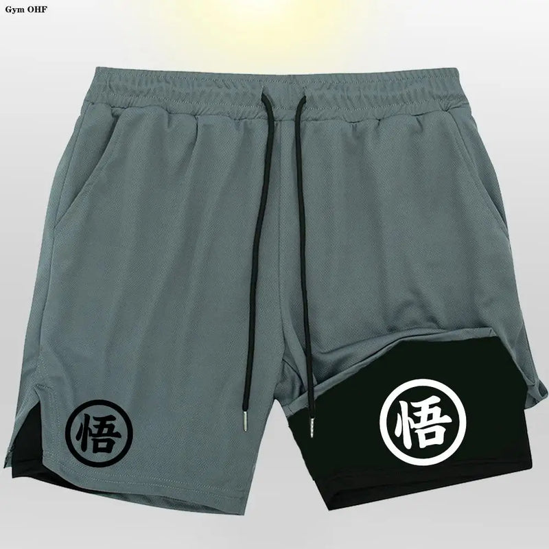 Short Goku 2 en 1 pour homme – Entraînement, course et gym à séchage rapide