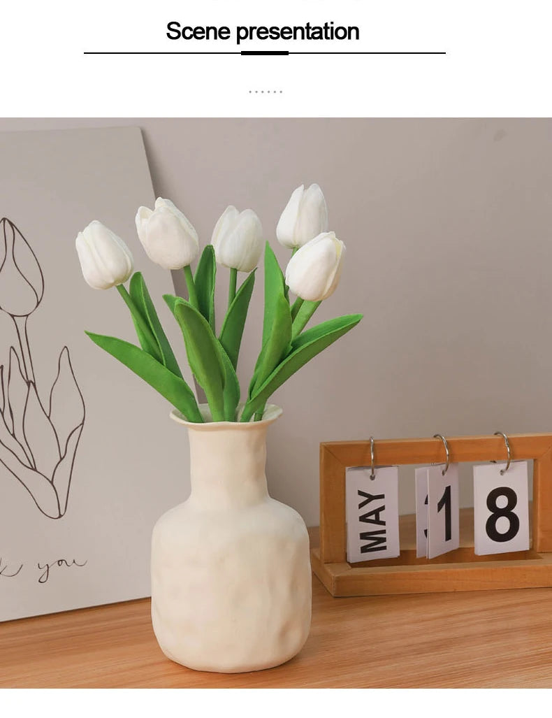 Buquê de Tulipas Artificiais em Silicone PU – 3 a 20 Peças, 34cm, Decoração de Casamento, Casa e Eventos