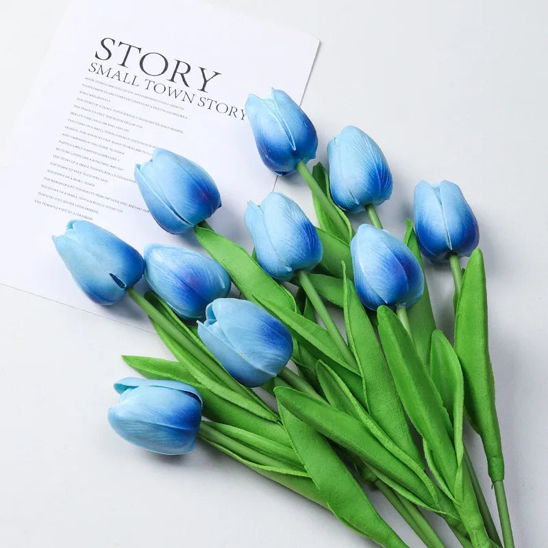 Buquê de Tulipas Artificiais em Silicone PU – 3 a 20 Peças, 34cm, Decoração de Casamento, Casa e Eventos