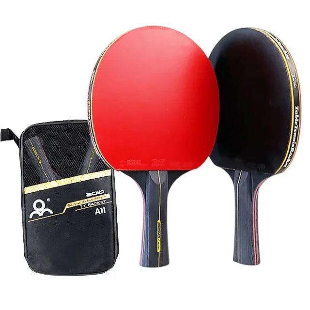 Ensemble de raquettes de tennis de table professionnelles 5/6 étoiles – Kit avec 2 raquettes + sac | Bois de première qualité, caoutchouc à chevrons et haute performance