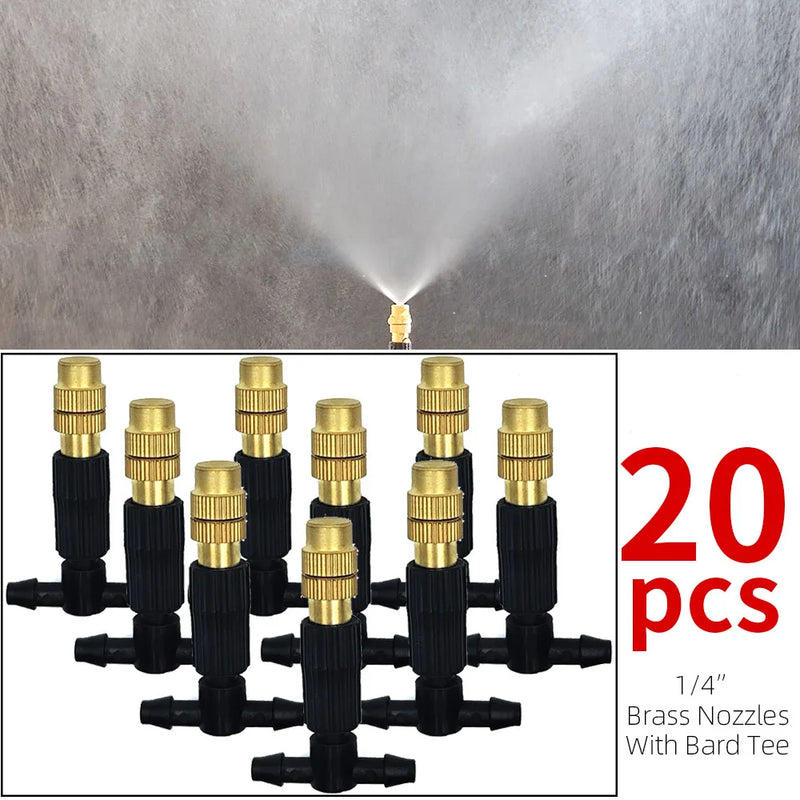 Sistema de Nebulização para Jardim 5–30m | Mangueira 1/4", Bicos de Bronze, Refrigeração e Irrigação para Estufas, Pátios e Áreas Externas
