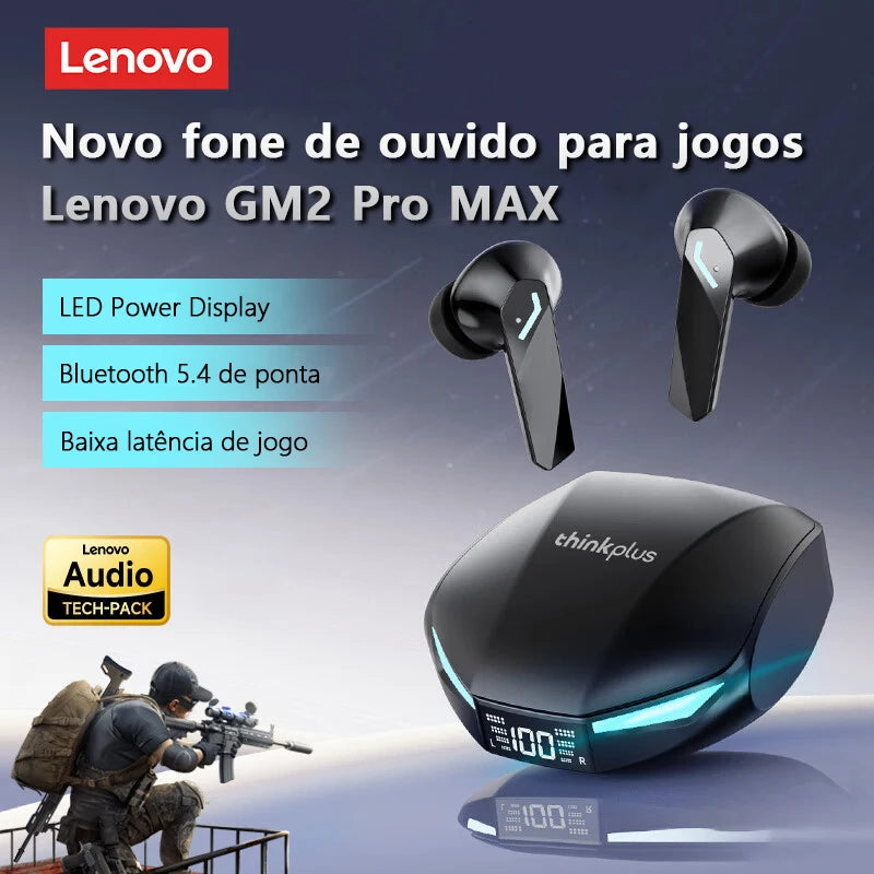 Fone Gamer Lenovo GM2 Pro Max | Bluetooth 5.4 | LED Display | À Prova D’Água | Cancelamento de Ruído | Baixa Latência
