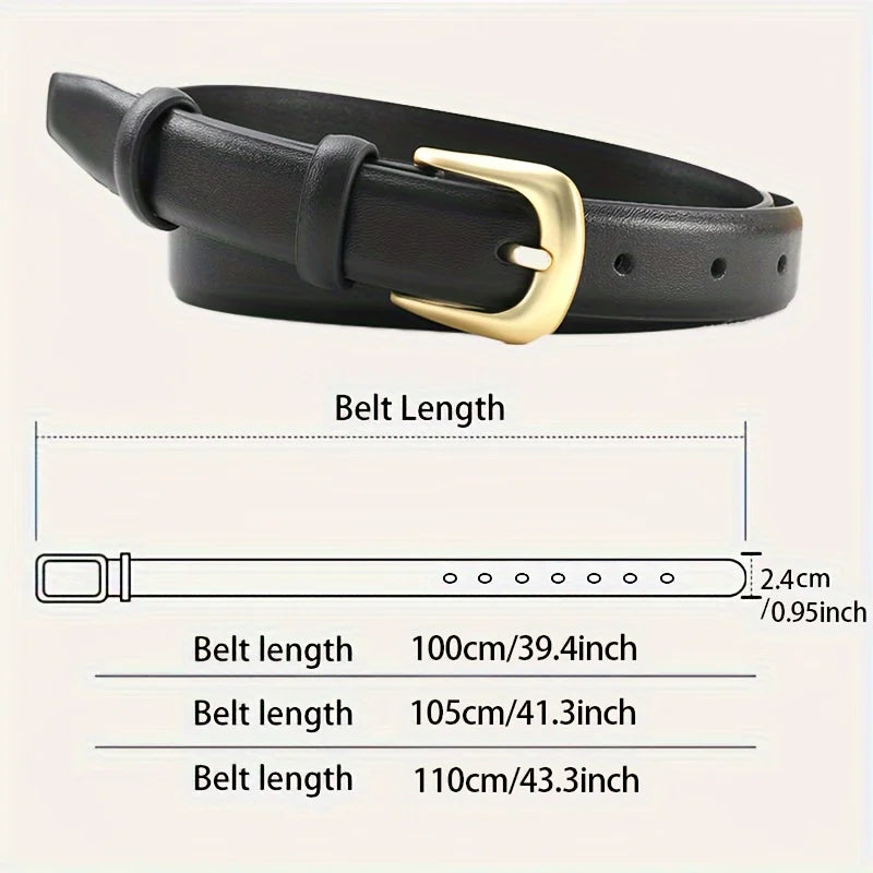 Cinto Unissex Casual Fino com Fivela Metálica – Estilo Minimalista e Versátil | 2,4cm Largura | Material PU Premium