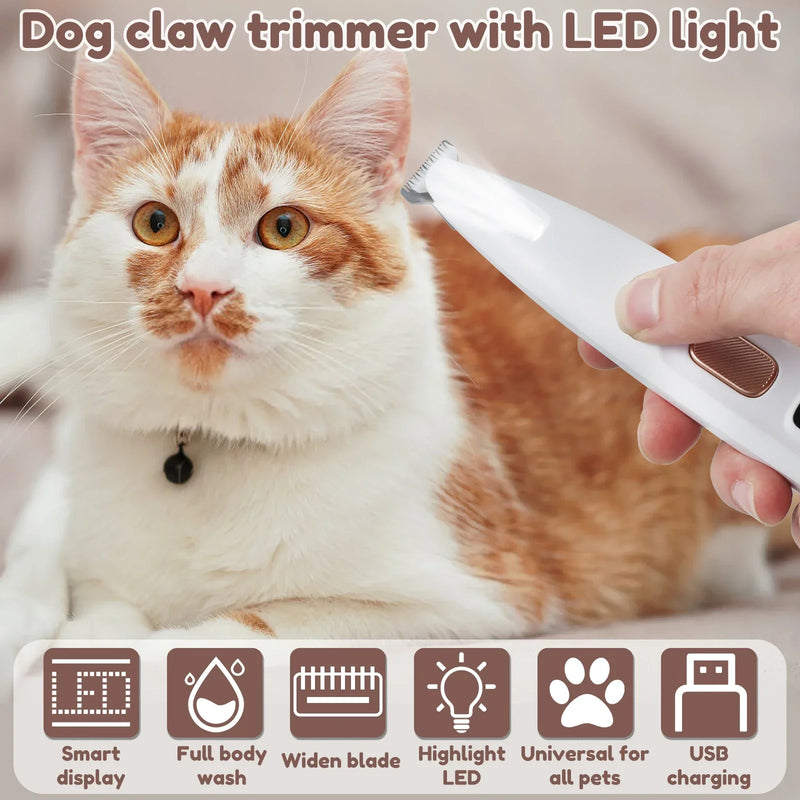 Aparador de Pelos para Patas com Luz LED – À Prova d’Água, Tela Digital e Lâmina Larga de 18mm – Ideal para Higiene Pet Profissional