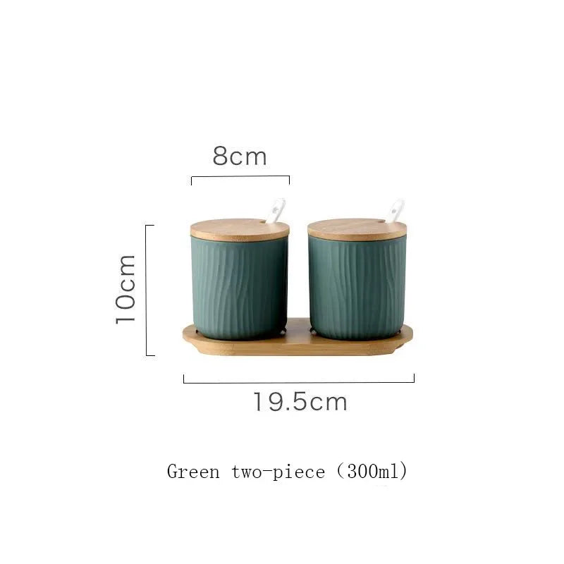 Conjunto Frasco de Temperos de Cerâmica com Tampa de Bambu e Colher – Design Nórdico 300ML