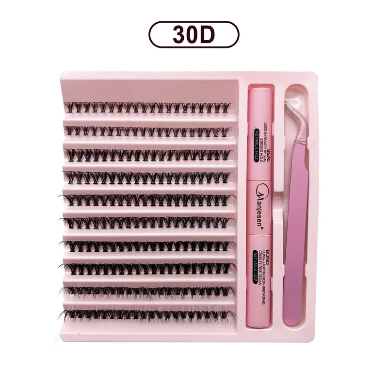 LASHVANA DIY Eyelash Extension Kit 200 Pieces | Clusters + Bond &amp; Seal Glue + Tweezers | Natural &amp; Long Lasting Lashes | For Beginners