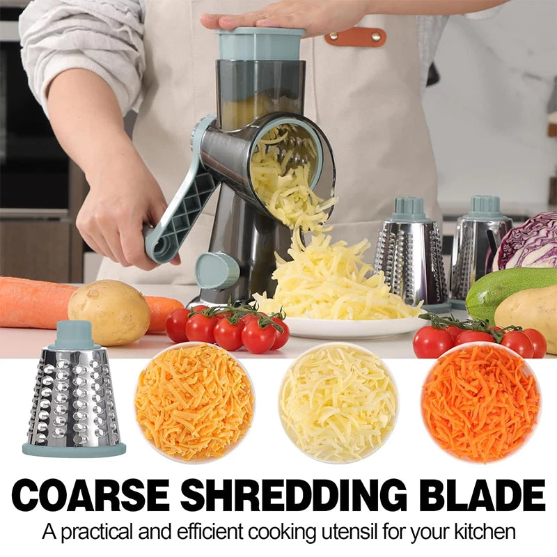 Râpe manuelle rotative 3 en 1 Lmetjma : tranchez, râpez et effilochez fromage, légumes et noix en toute simplicité.