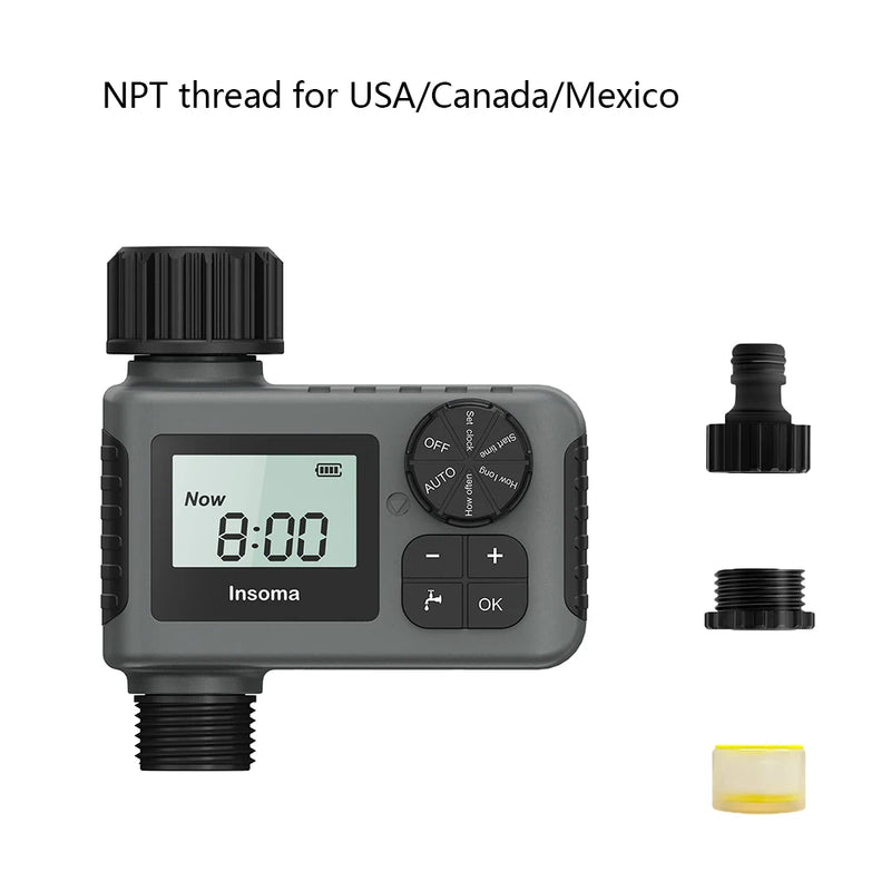 Minuterie d'arrosage automatique LCD INSOMA | Programmateur étanche IPX5 | 3 modes d'arrosage | Pour jardin, serre, goutte à goutte, pelouse