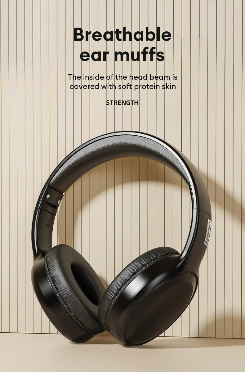 Fone de Ouvido Lenovo TH30 | Bluetooth 5.3 Dobrável | Microfone | Estéreo Potente para Música, Jogo e Esporte
