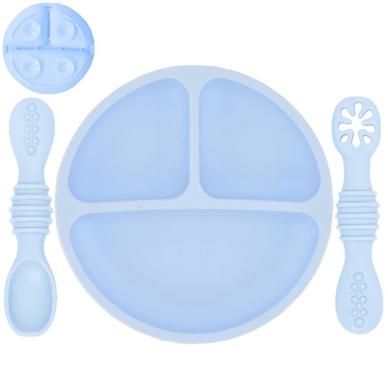 Ensemble en silicone pour enfants : assiette, cuillère à riz et bol avec ventouse et design amusant