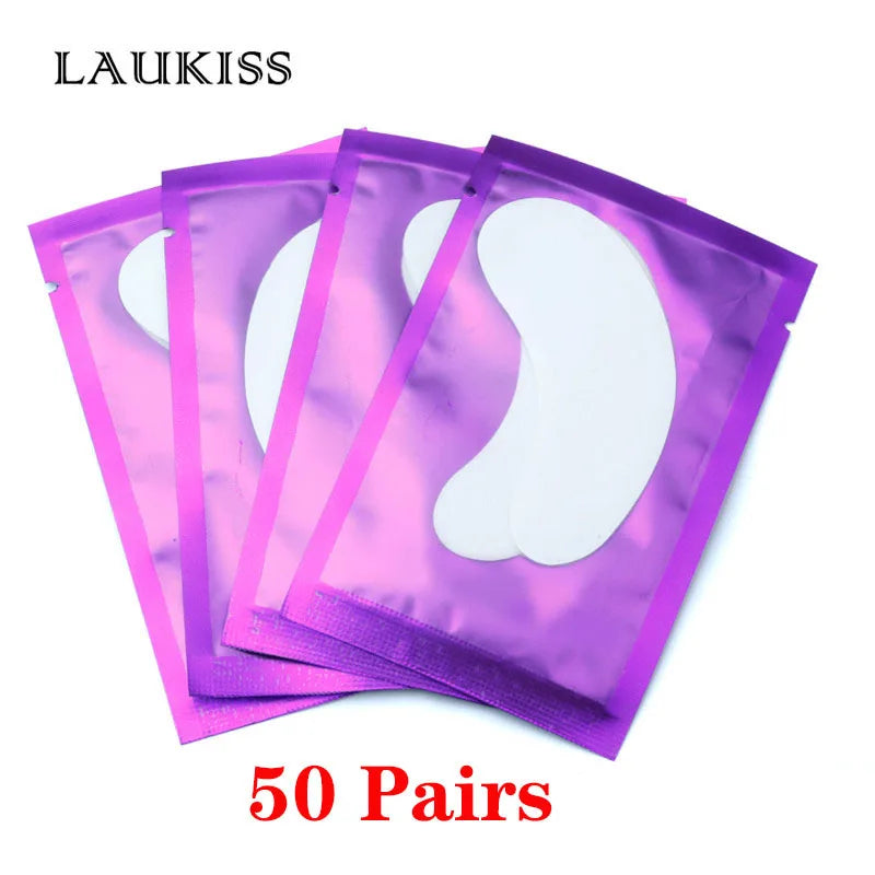 25/50/100 Pares Almofadas de Hidrogel para Cílios | LAUKISS | Sem Fiapos | Adesivo para Extensão de Cílios | Rosa Profissional