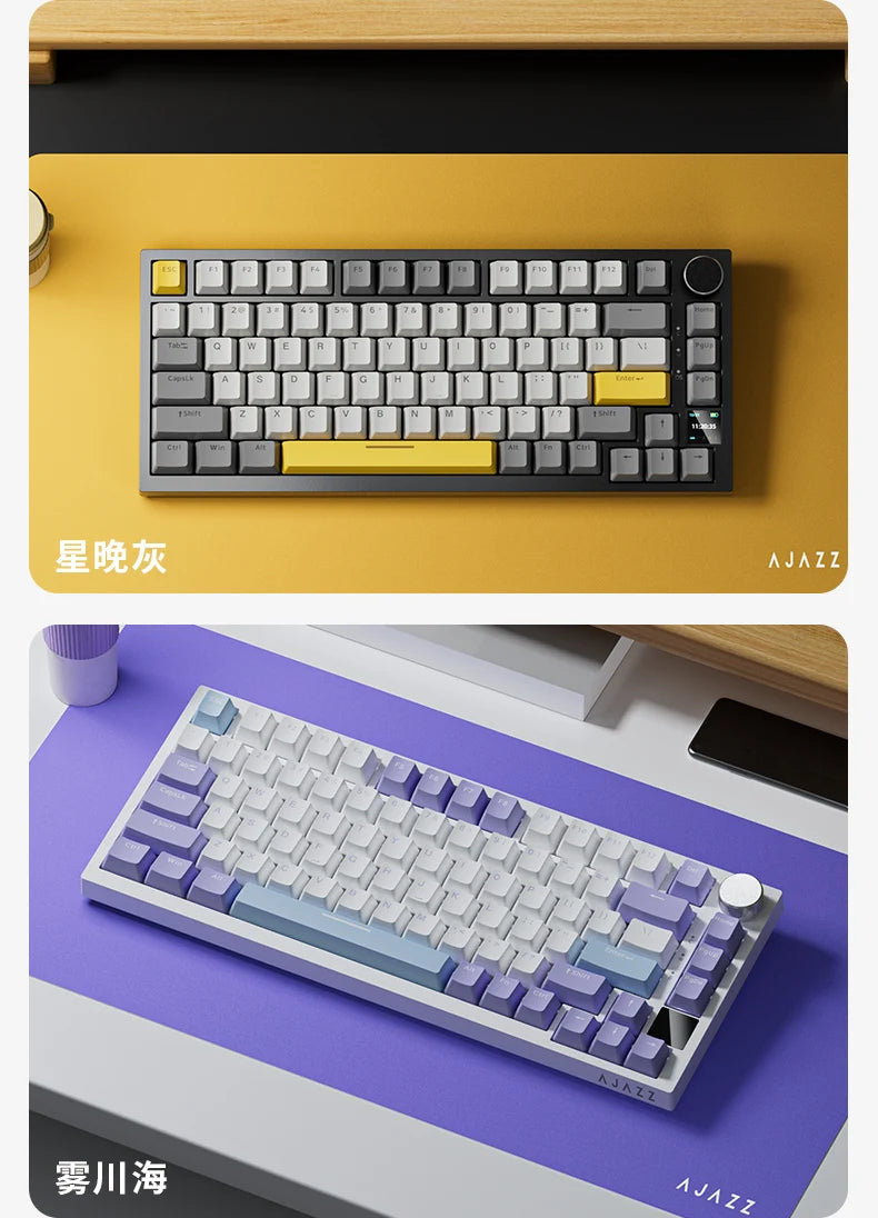 AJAZZ AK820 Pro Mechanical Gaming Keyboard | TFT Screen + Multifunctional Button | RGB | 2.4GHz, Bluetooth and USB Connection | Ideal for PC, Games and Office