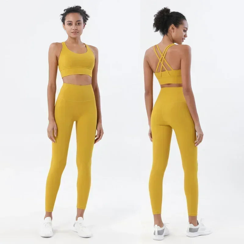 Conjunto Fitness Feminino com Legging e Top – Roupa de Academia para Ioga, Corrida e Musculação | Tecido Respirável, Cintura Alta e Suporte no Sutiã