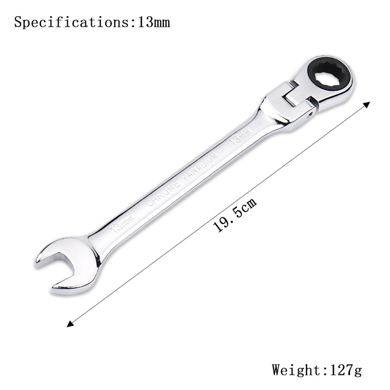 Chave de Catraca 72 Dentes com Cabeça Flexível, 6mm a 27mm, Ferramenta Manual de Alta Precisão para Reparo Automotivo e Doméstico, 1 Peça