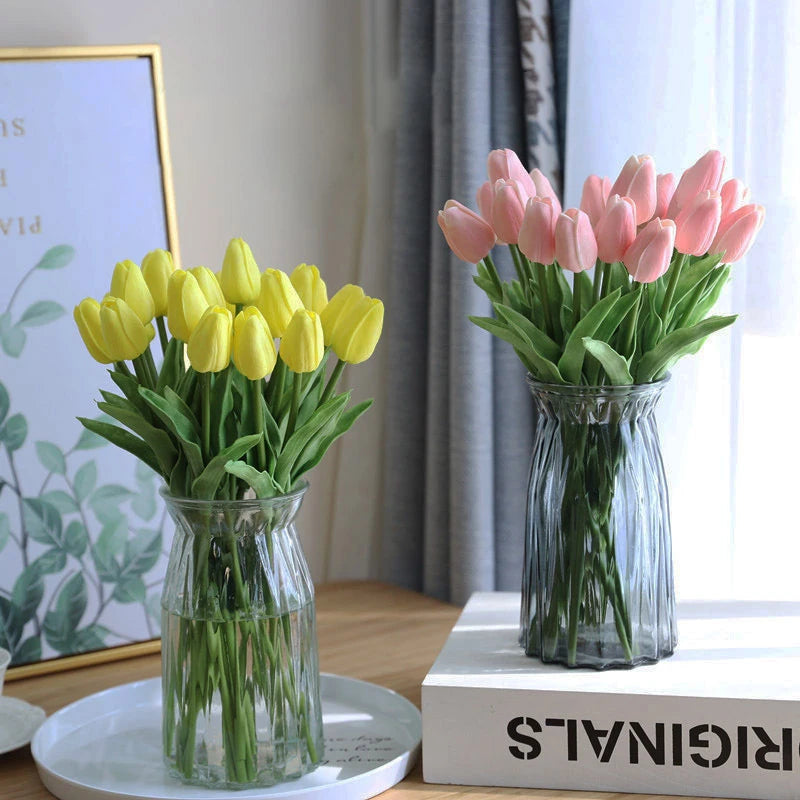 Buquê de Tulipas Artificiais em Silicone PU – 3 a 20 Peças, 34cm, Decoração de Casamento, Casa e Eventos