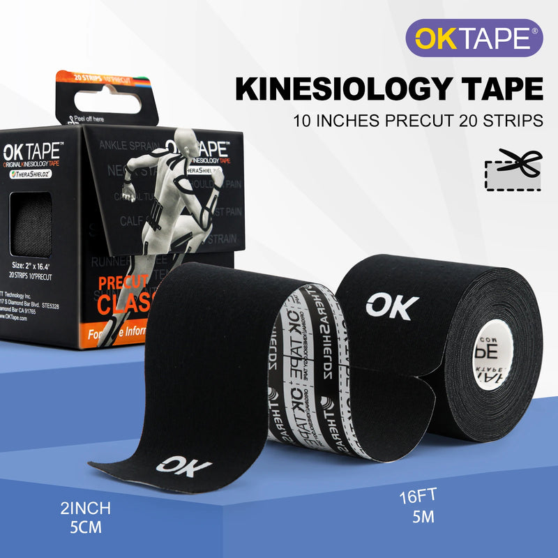 Fita de Cinesiologia 5cm x 5m com 20 Tiras Pré-Cortadas – Bandagem Elástica Sem Látex para Joelhos, Ombros e Músculos | Fitness, Fisioterapia, Esportes
