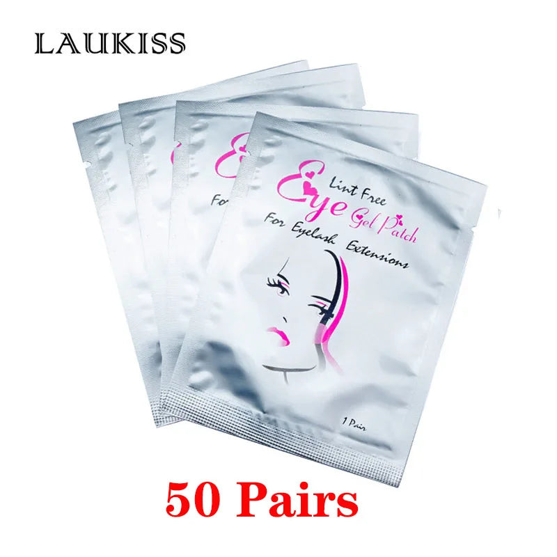 25/50/100 Pares Almofadas de Hidrogel para Cílios | LAUKISS | Sem Fiapos | Adesivo para Extensão de Cílios | Rosa Profissional