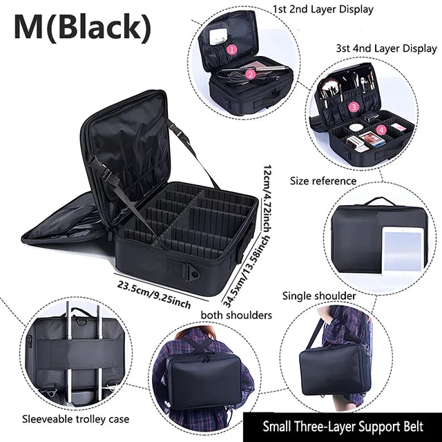 Estojo de Maquiagem Profissional com Grande Capacidade | Organizador Feminino Portátil para Viagem, Cosméticos e Esmaltes