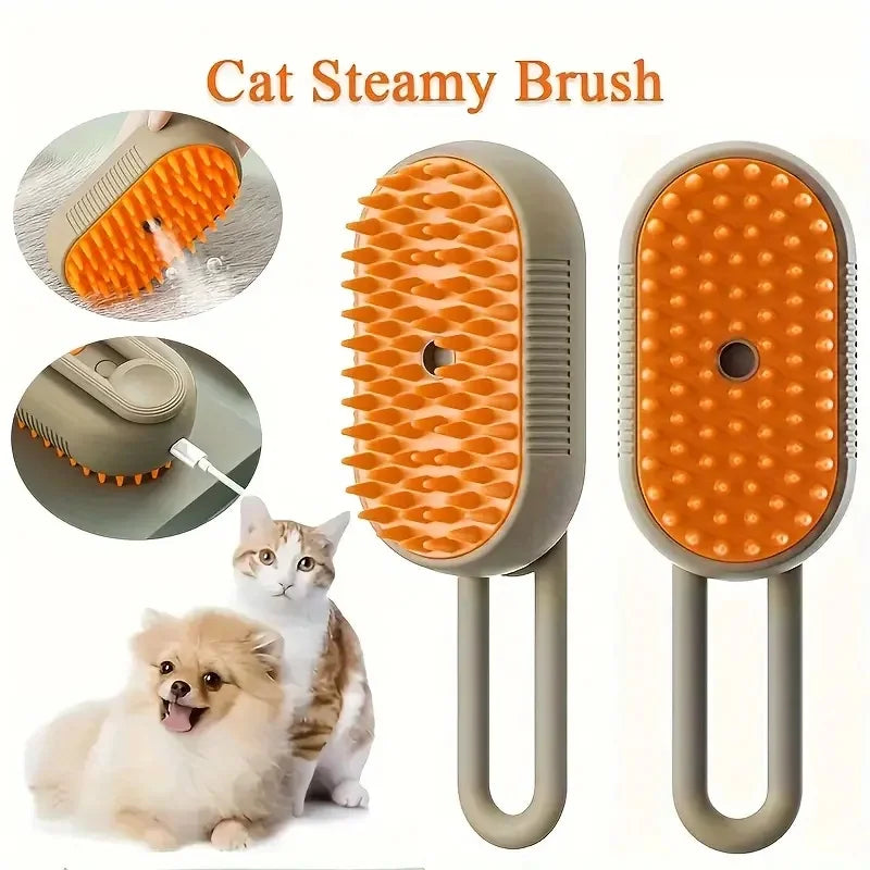 Escova Massageadora com Spray para Gatos e Cães – Spray com Um Botão, Dobrável, Rotativa, Remoção de Pelos Flutuantes, para Banho e Escovação