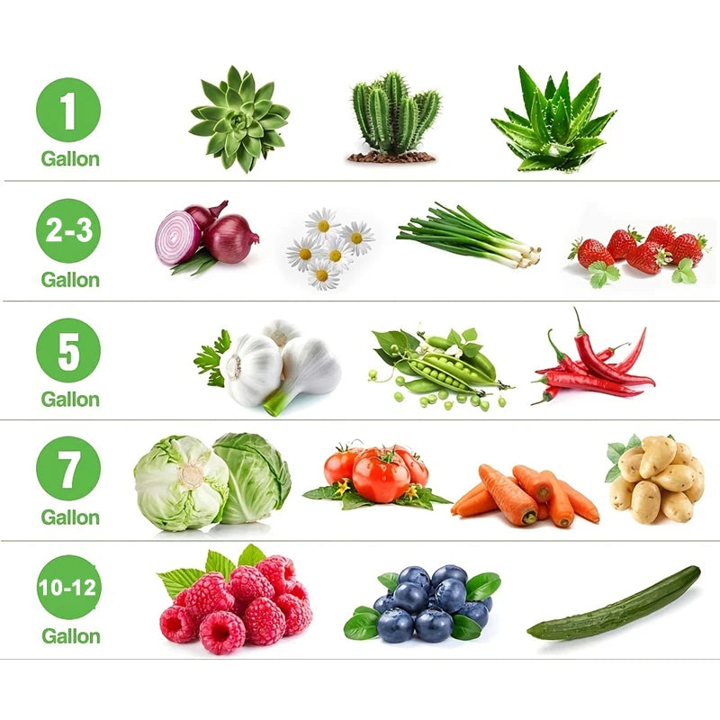 Sacos de Cultivo com Alças | 1 a 12 Galões | Tecido Respirável | Hortaliças, Flores, Ervas | Reutilizável e Resistente | Jardim e Varanda