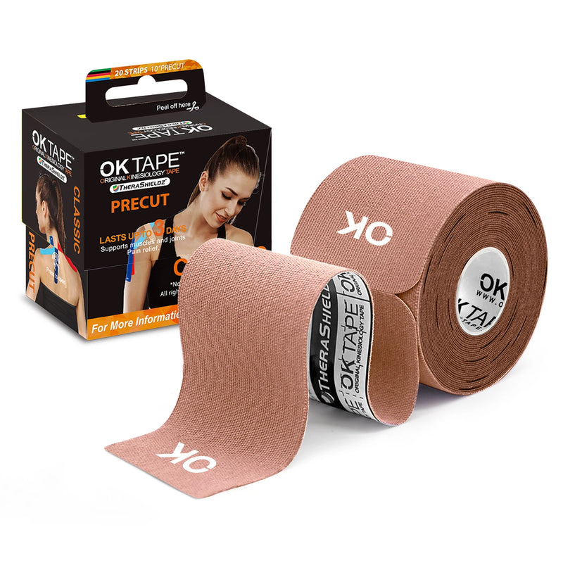 Fita de Cinesiologia 5cm x 5m com 20 Tiras Pré-Cortadas – Bandagem Elástica Sem Látex para Joelhos, Ombros e Músculos | Fitness, Fisioterapia, Esportes