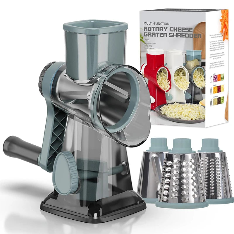 Râpe manuelle rotative 3 en 1 Lmetjma : tranchez, râpez et effilochez fromage, légumes et noix en toute simplicité.