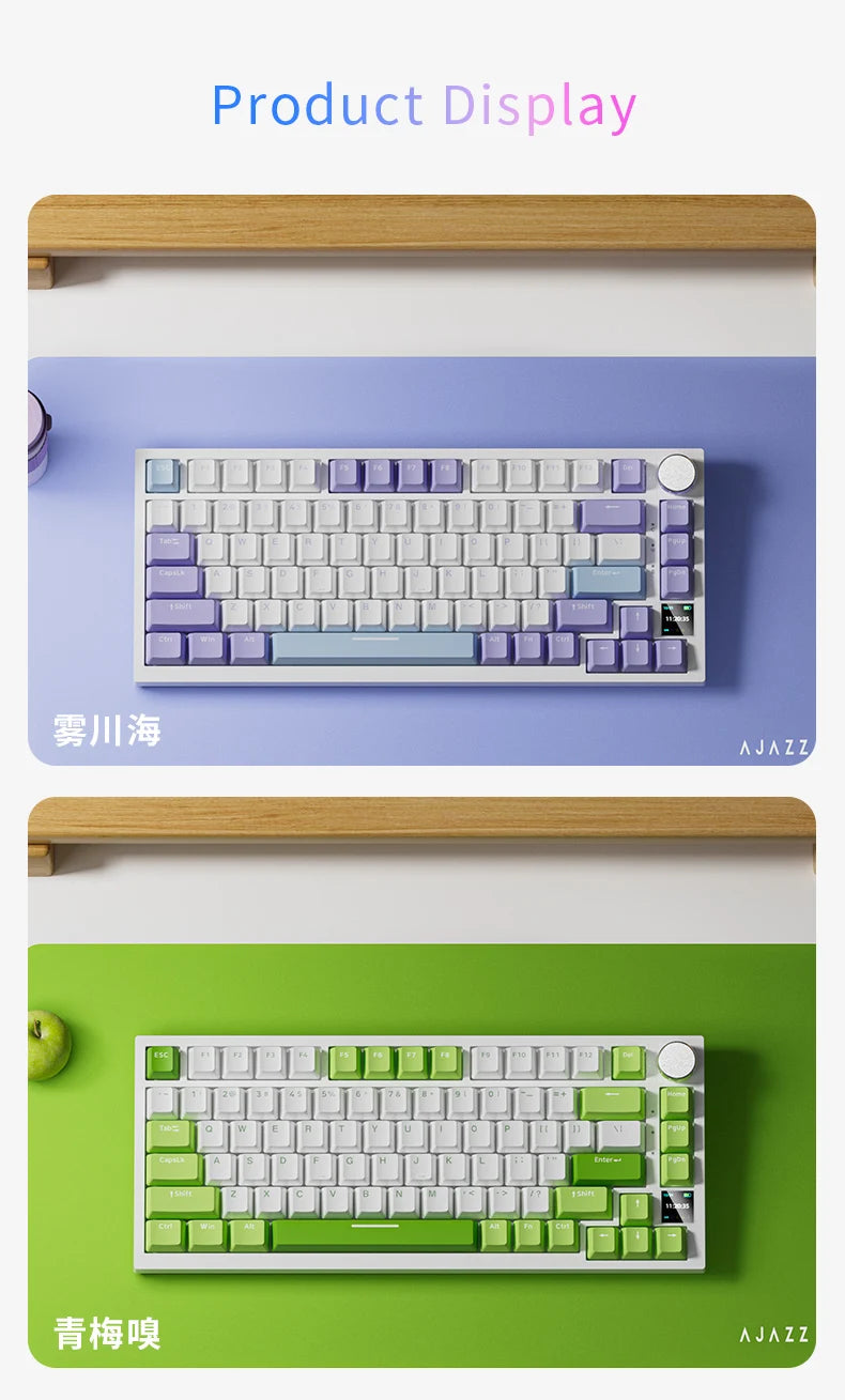 AJAZZ AK820 Pro Mechanical Gaming Keyboard | TFT Screen + Multifunctional Button | RGB | 2.4GHz, Bluetooth and USB Connection | Ideal for PC, Games and Office