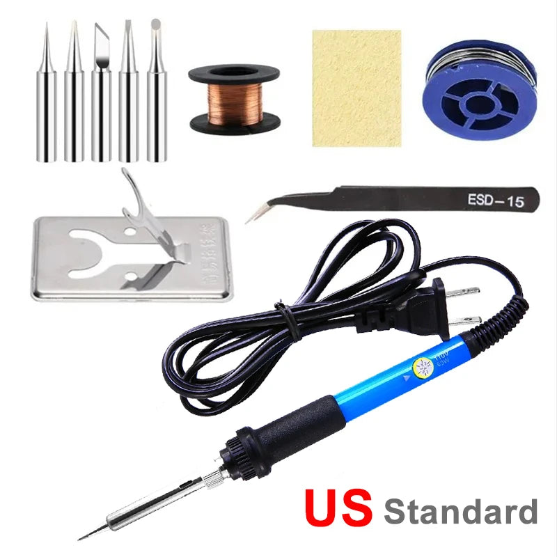 Ferro de Solda Elétrico 60W com Temperatura Ajustável – Ferramenta de Reparo Profissional (Verifique a Tensão Local)