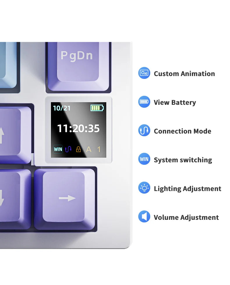 AJAZZ AK820 Pro Mechanical Gaming Keyboard | TFT Screen + Multifunctional Button | RGB | 2.4GHz, Bluetooth and USB Connection | Ideal for PC, Games and Office