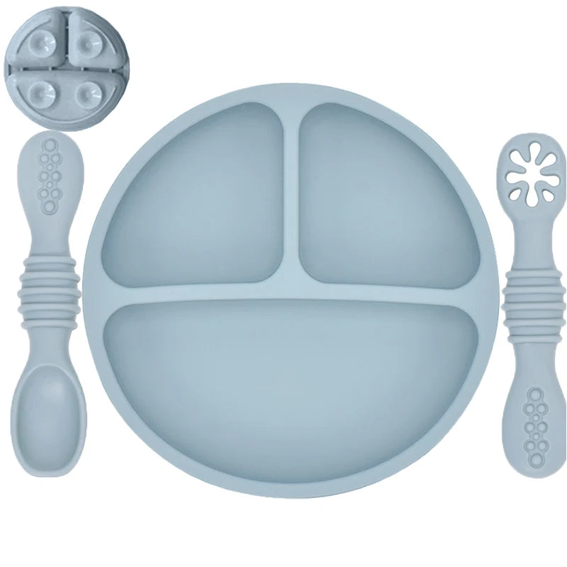 Ensemble en silicone pour enfants : assiette, cuillère à riz et bol avec ventouse et design amusant