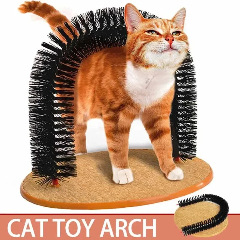 Brinquedo Arco Massageador para Gatos – Escova de Autoescovação com Base Arranhador | Interativo e Antiestresse