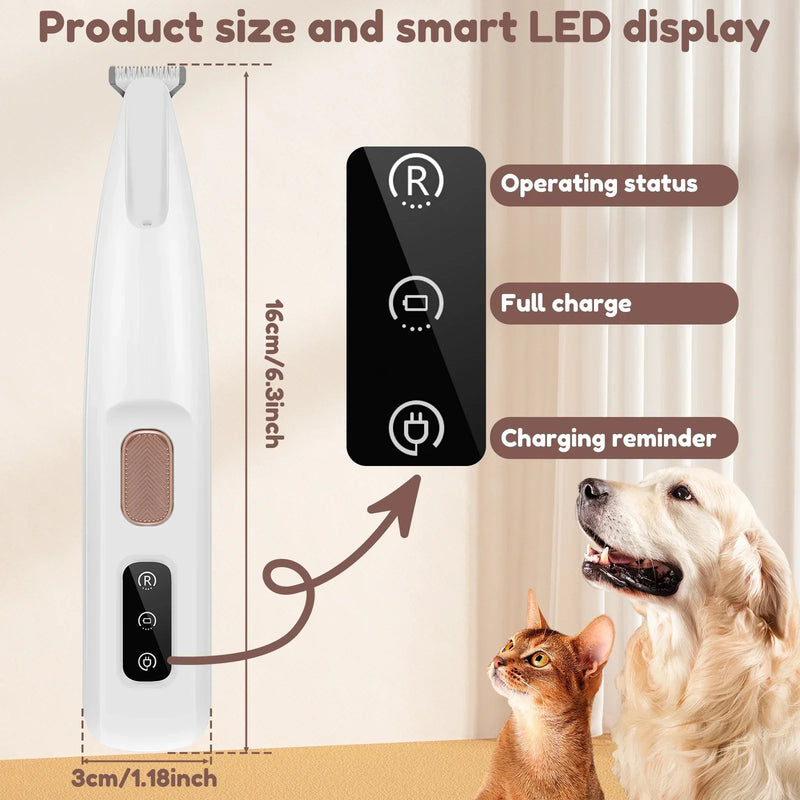 Aparador de Pelos para Patas com Luz LED – À Prova d’Água, Tela Digital e Lâmina Larga de 18mm – Ideal para Higiene Pet Profissional