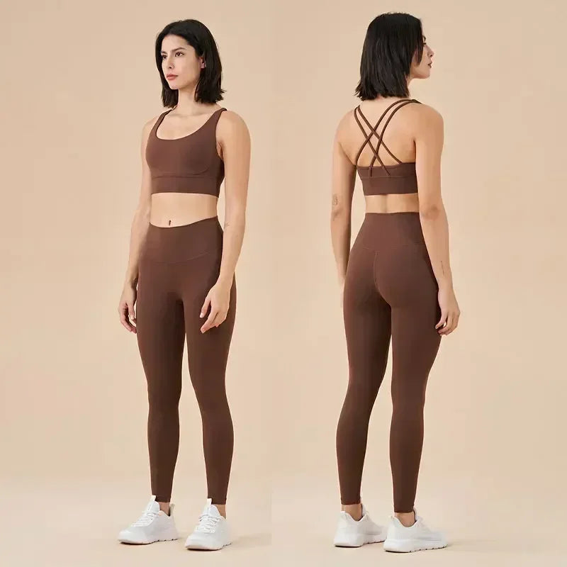 Conjunto Fitness Feminino com Legging e Top – Roupa de Academia para Ioga, Corrida e Musculação | Tecido Respirável, Cintura Alta e Suporte no Sutiã