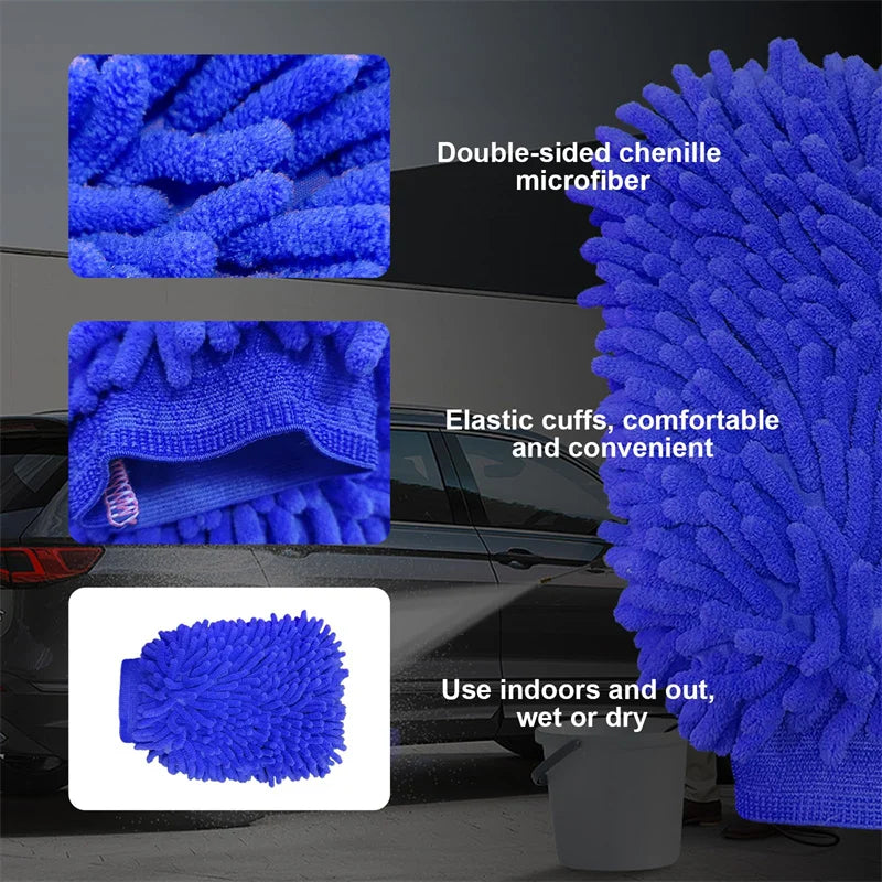 Double-Sided Chenille Car Wash Glove | Soft and Thick Plush | Car Cleaning Accessory