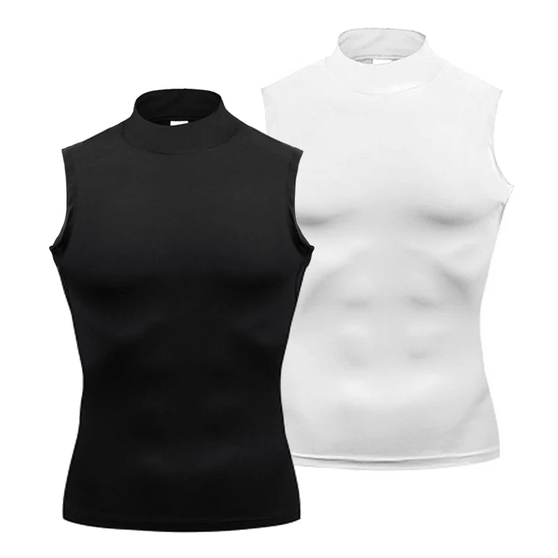 Débardeur de compression pour homme – Sans manches, séchage rapide, col montant et tissu extensible pour l'entraînement et la course