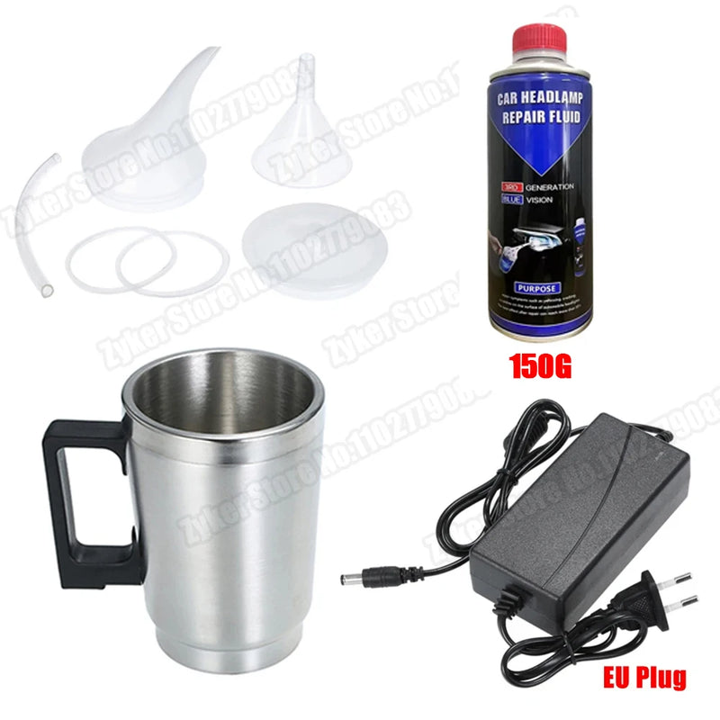 Car Headlight Restoration Kit with Chemical Polishing – Automotive Tool with Repair Fluid and Accessories