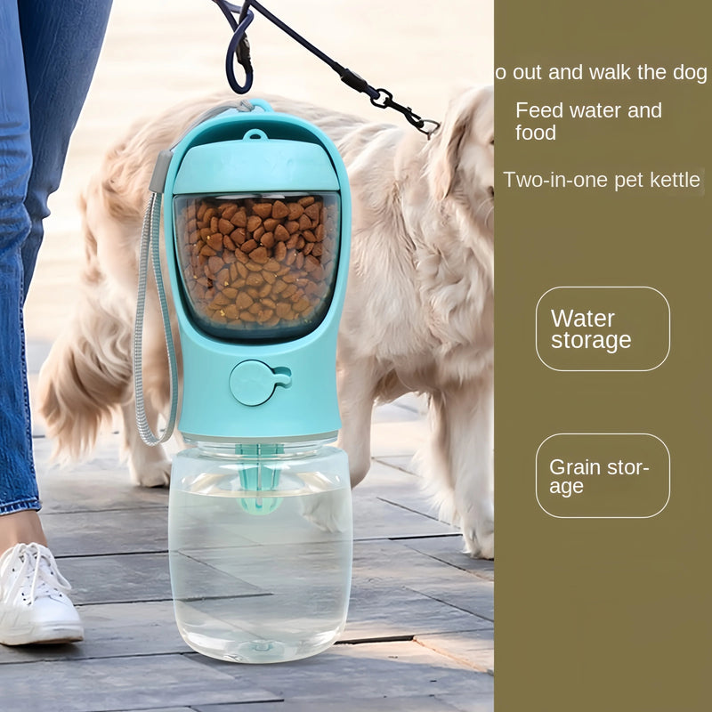 Garrafa Portátil para Cães e Gatos com Compartimento para Ração e Água – Comedouro de Viagem para Pets