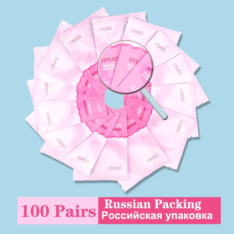 25/50/100 Pares Almofadas de Hidrogel para Cílios | LAUKISS | Sem Fiapos | Adesivo para Extensão de Cílios | Rosa Profissional