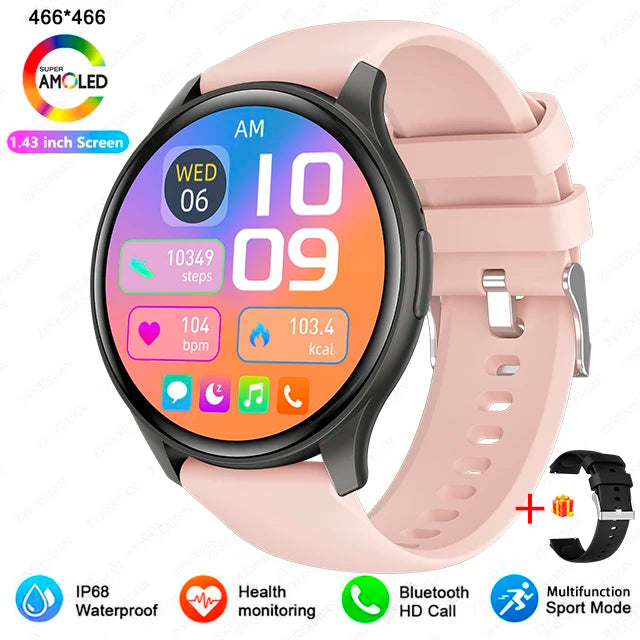 Smartwatch 1,43” AMOLED HD 2025 – Ligações Bluetooth – Compatível com Xiaomi Huawei – Masculino e Feminino