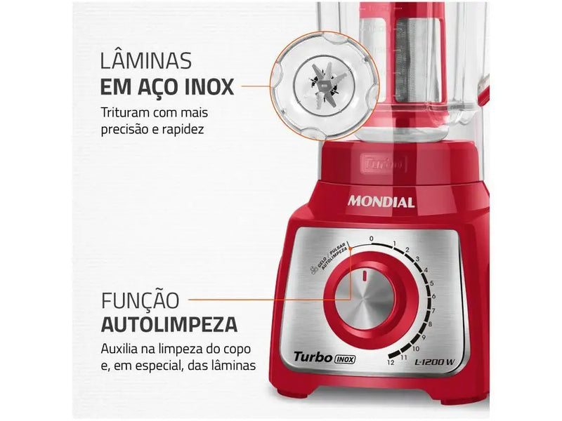 Liquidificador Mondial Turbo Inox 1200W – Copo 3L, 12 Velocidades e Filtro