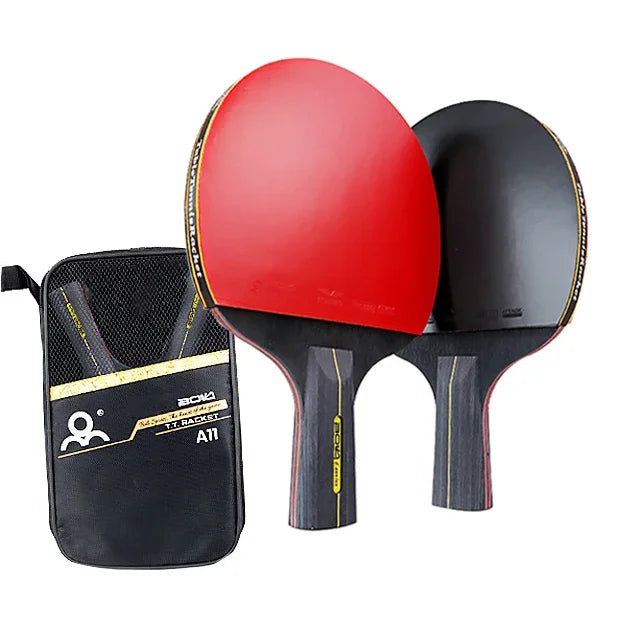 Ensemble de raquettes de tennis de table professionnelles 5/6 étoiles – Kit avec 2 raquettes + sac | Bois de première qualité, caoutchouc à chevrons et haute performance