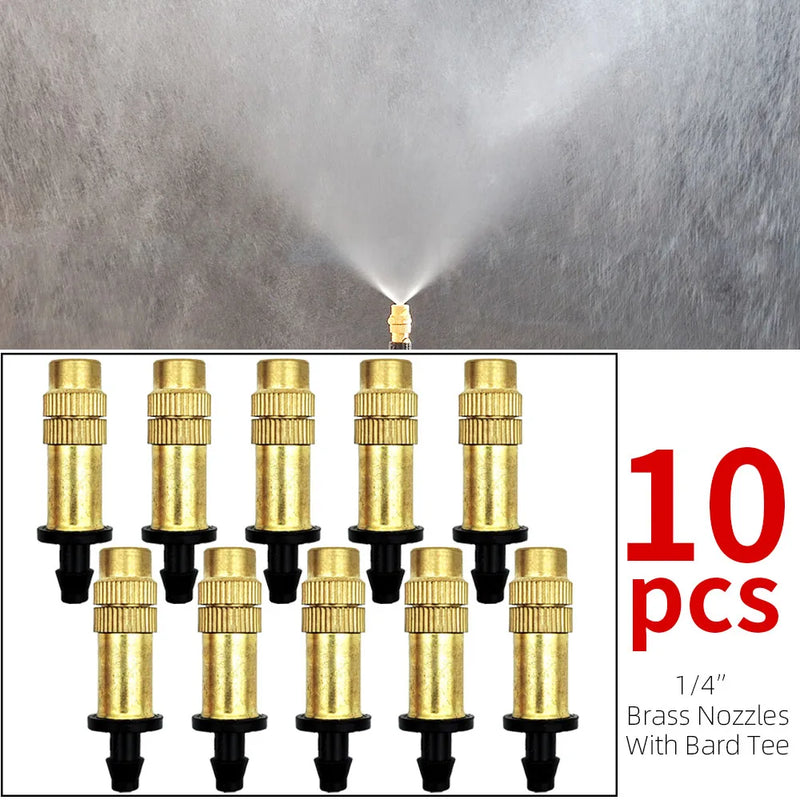 Sistema de Nebulização para Jardim 5–30m | Mangueira 1/4", Bicos de Bronze, Refrigeração e Irrigação para Estufas, Pátios e Áreas Externas