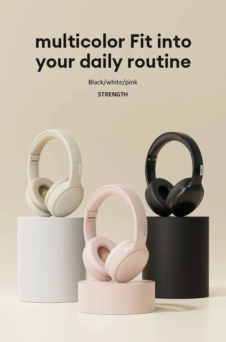 Fone de Ouvido Lenovo TH30 | Bluetooth 5.3 Dobrável | Microfone | Estéreo Potente para Música, Jogo e Esporte